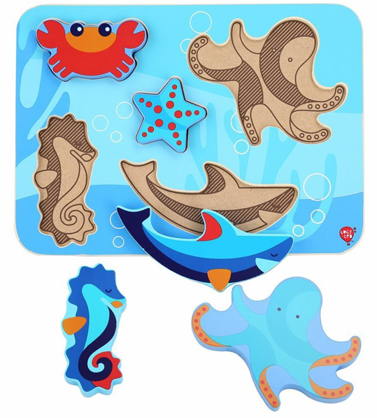 Mořští živočichové - dřevěné vkládací puzzle 6 dílů