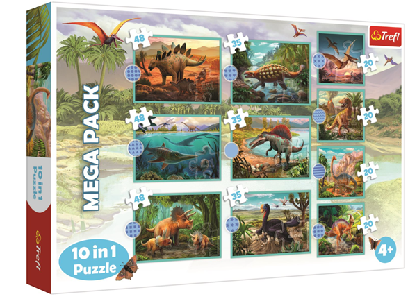 Levně Puzzle Dinosauři MEGA PACK 10 v 1