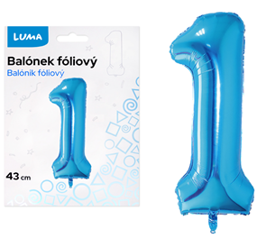 Bal&#243;nek f&#243;liov&#253; nafukovac&#237; č&#237;slo 1, modr&#253; 43 cm