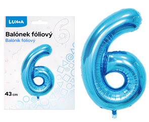 Bal&#243;nek f&#243;liov&#253; nafukovac&#237; č&#237;slo 6, modr&#253; 43 cm