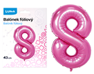 Balónek fóliový nafukovací číslo 8, růžový 43 cm