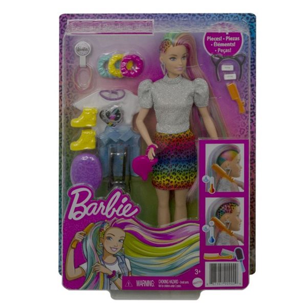 Levně Barbie Leopardí panenka s duhovými vlasy