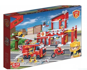 BanBao stavebnice Fire hasičská stanice s rozdělovačem dílků 828ks + 5 figurek ToBees