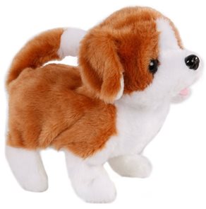 Pes plyšový 17cm bílo-hnědý chodící na baterie se zvukem