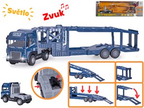 Přepravn&#237;k aut 40 cm 1:24 kov na baterie na setrvačn&#237;k se světlem a zvukem, mix barev