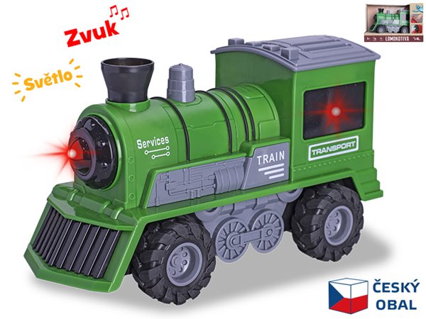 Lokomotiva zelená 22,5 cm 1:16 na setrvačník na baterie se světlem a zvukem 