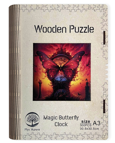 Dřevěné puzzle WOODEN magické motýlí hodiny - 300 dílků, Sleva 100%