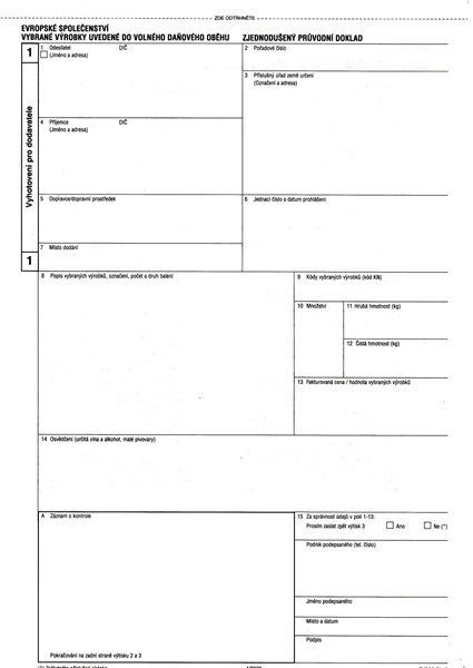 Levně Vybrané výrobky uvedené do volného daňového oběhu - zjednodušený průvodní doklad (SAD) samopropis - složka A4, 3 listy