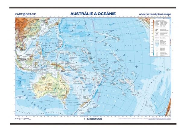 Austrálie a Oceánie – školní nástěnná obecně zeměpisná mapa