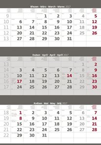 Kalendář nástěnný 2017 - 3měsíční/šedý