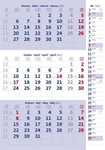 Kalendář nástěnný 2017 - 3měsíční/modrý s poznámkami