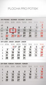 Kalendář nástěnný 2019 - 3 měsíční standard šedý – s českými jmény, 29,5 x 43 cm
